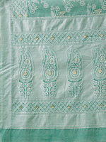 Thumbnail for Turquoise Cotton Woven Zari Design Floral Saree with Unstitched Blouse - Hiral Fashion - Distacart