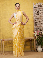 Thumbnail for Yellow Cotton Woven Zari Design Floral Saree with Unstitched Blouse - Hiral Fashion - Distacart