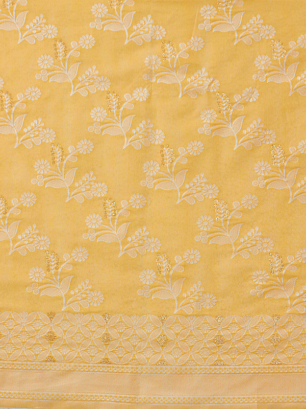 Yellow Cotton Woven Zari Design Floral Saree with Unstitched Blouse - Hiral Fashion - Distacart