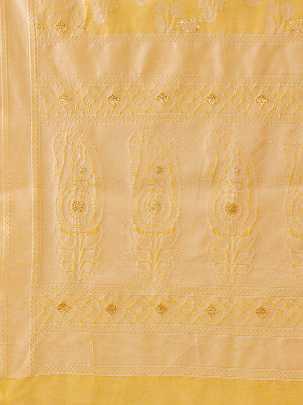 Yellow Cotton Woven Zari Design Floral Saree with Unstitched Blouse - Hiral Fashion - Distacart