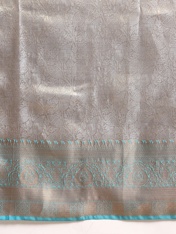 Blue Tissue Silk Woven Zari Design Floral Saree with Unstitched Blouse - Hiral Fashion - Distacart
