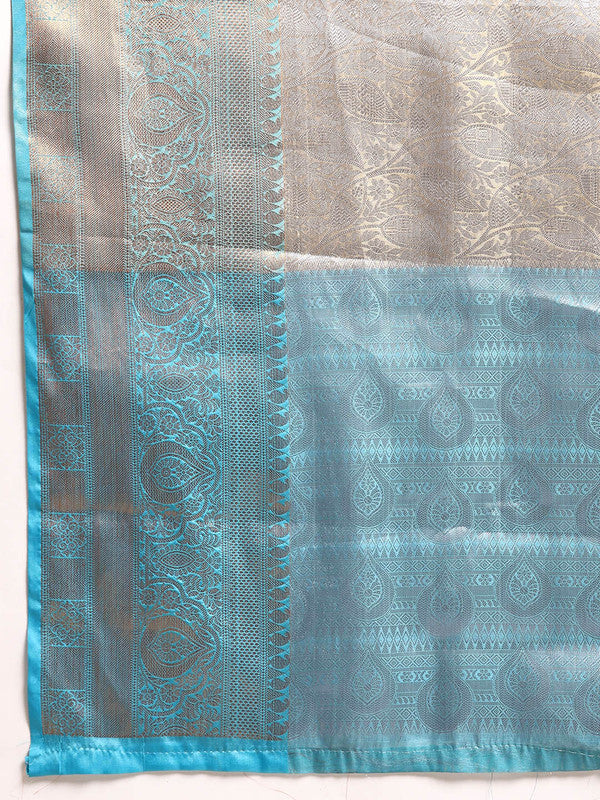 Blue Tissue Silk Woven Zari Design Floral Saree with Unstitched Blouse - Hiral Fashion - Distacart