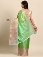 Thumbnail for Green Tissue Silk Woven Zari Design Floral Saree with Unstitched Blouse - Hiral Fashion - Distacart