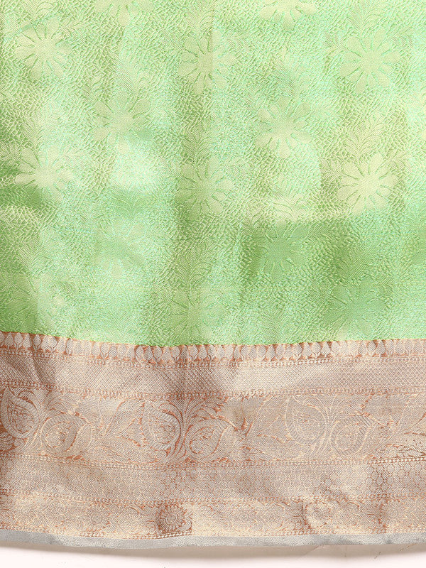 Green Tissue Silk Woven Zari Design Floral Saree with Unstitched Blouse - Hiral Fashion - Distacart