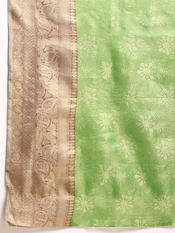 Green Tissue Silk Woven Zari Design Floral Saree with Unstitched Blouse - Hiral Fashion - Distacart