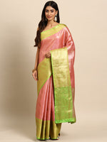 Thumbnail for Pink Tissue Silk Woven Zari Design Floral Saree with Unstitched Blouse - Hiral Fashion - Distacart
