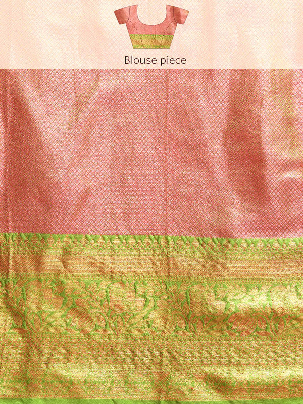 Pink Tissue Silk Woven Zari Design Floral Saree with Unstitched Blouse - Hiral Fashion - Distacart