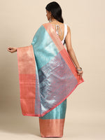 Thumbnail for Turquoise Tissue Silk Woven Zari Design Floral Saree with Unstitched Blouse - Hiral Fashion - Distacart