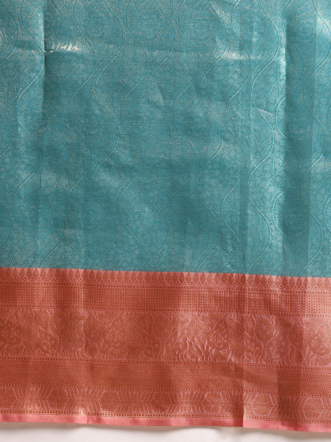 Turquoise Tissue Silk Woven Zari Design Floral Saree with Unstitched Blouse - Hiral Fashion - Distacart