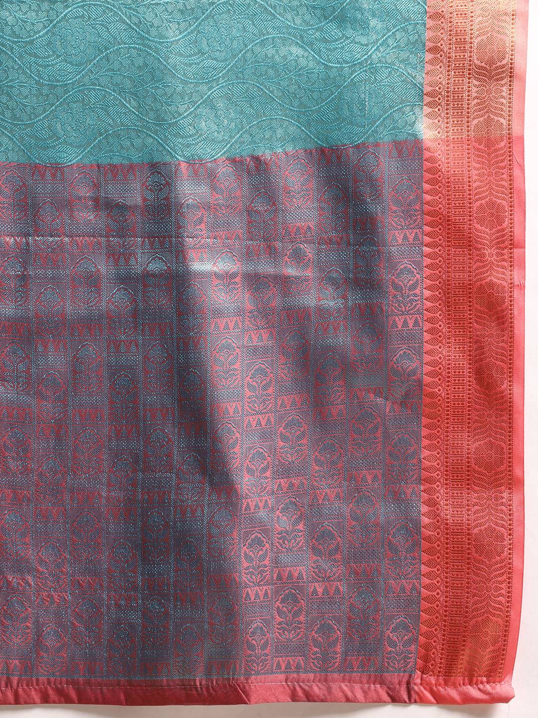 Turquoise Tissue Silk Woven Zari Design Floral Saree with Unstitched Blouse - Hiral Fashion - Distacart