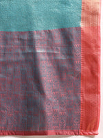 Thumbnail for Turquoise Tissue Silk Woven Zari Design Floral Saree with Unstitched Blouse - Hiral Fashion - Distacart