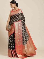 Thumbnail for Black Pure Silk Woven Zari Design Animal Saree with Unstitched Blouse - Hiral Fashion - Distacart