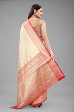 Thumbnail for White Pure Silk Woven Zari Design Animal Saree with Unstitched Blouse - Hiral Fashion - Distacart