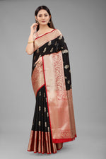 Thumbnail for Black Pure Silk Woven Zari Design Floral Saree with Unstitched Blouse - Hiral Fashion - Distacart