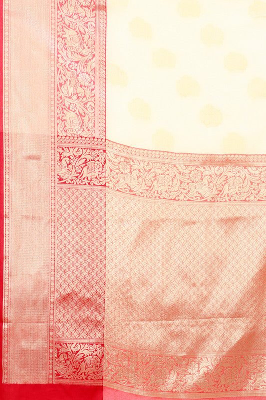 White Pure Silk Woven Zari Design Floral Saree with Unstitched Blouse - Hiral Fashion - Distacart