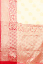 Thumbnail for White Pure Silk Woven Zari Design Floral Saree with Unstitched Blouse - Hiral Fashion - Distacart