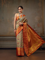 Thumbnail for Green Pure Silk Woven Zari Design Geomatric Saree with Unstitched Blouse - Hiral Fashion - Distacart