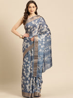 Thumbnail for Blue Silk Blend Digital Print Floral Saree with Unstitched Blouse - Hiral Fashion - Distacart