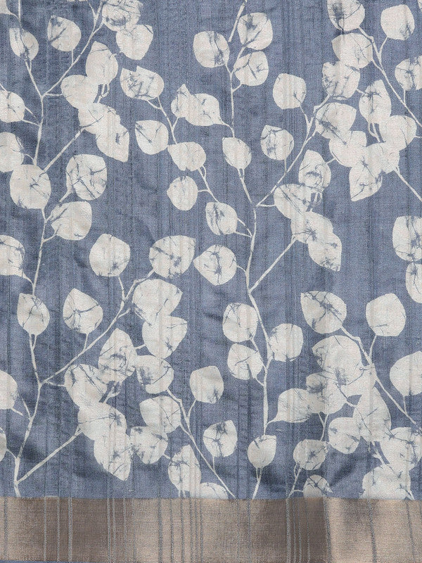 Blue Silk Blend Digital Print Floral Saree with Unstitched Blouse - Hiral Fashion - Distacart