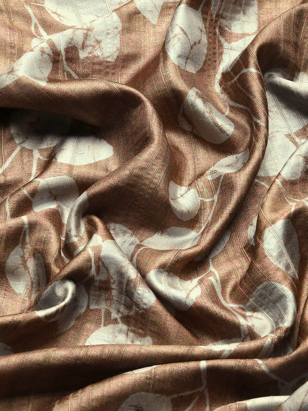 Brown Silk Blend Digital Print Floral Saree with Unstitched Blouse - Hiral Fashion - Distacart