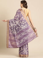 Thumbnail for Lavender Silk Blend Digital Print Floral Saree with Unstitched Blouse - Hiral Fashion - Distacart