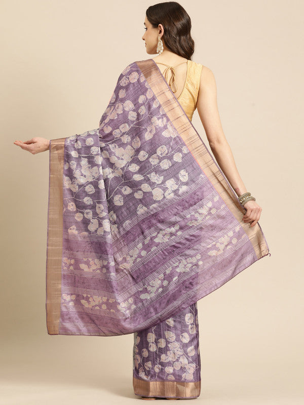 Lavender Silk Blend Digital Print Floral Saree with Unstitched Blouse - Hiral Fashion - Distacart