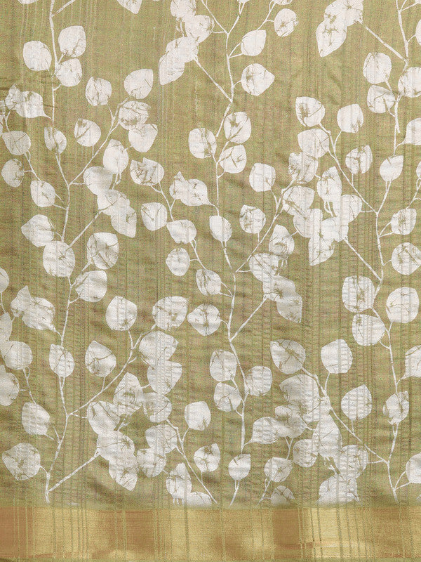 Olive Silk Blend Digital Print Floral Saree with Unstitched Blouse - Hiral Fashion - Distacart