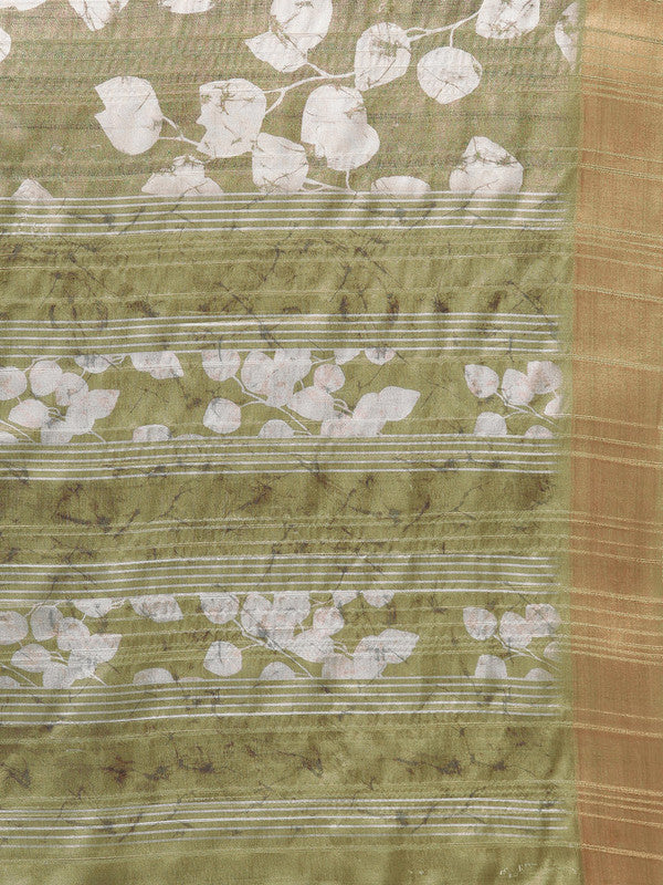 Olive Silk Blend Digital Print Floral Saree with Unstitched Blouse - Hiral Fashion - Distacart