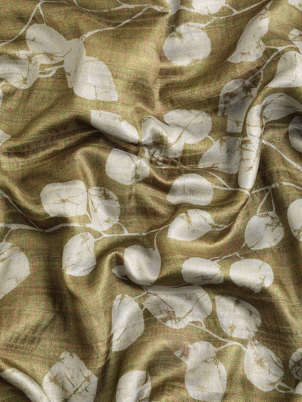 Olive Silk Blend Digital Print Floral Saree with Unstitched Blouse - Hiral Fashion - Distacart