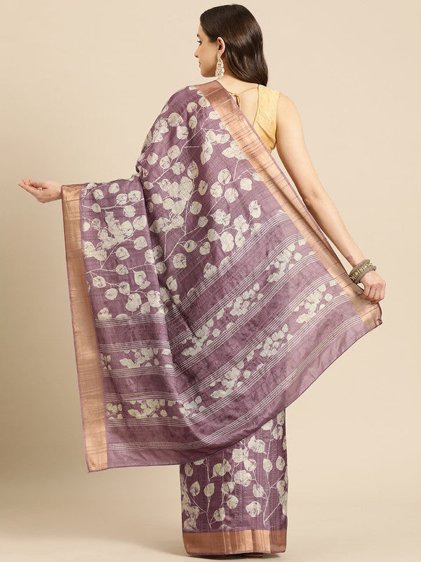 Purple Silk Blend Digital Print Floral Saree with Unstitched Blouse - Hiral Fashion - Distacart