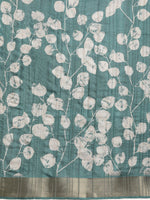 Thumbnail for Turquoise Silk Blend Digital Print Floral Saree with Unstitched Blouse - Hiral Fashion - Distacart
