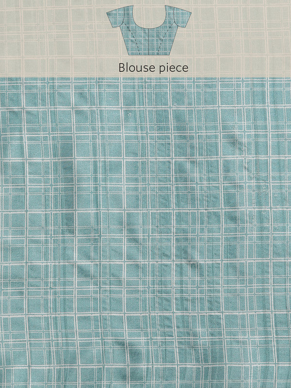 Turquoise Silk Blend Digital Print Floral Saree with Unstitched Blouse - Hiral Fashion - Distacart