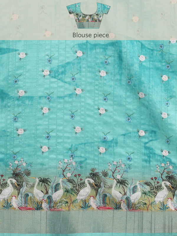 Beige Tusser Silk Digital Print Animal Print Saree with Unstitched Blouse - Hiral Fashion - Distacart