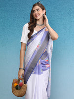 Thumbnail for Lavender Tusser Silk Digital Print Floral Saree with Unstitched Blouse - Hiral Fashion - Distacart