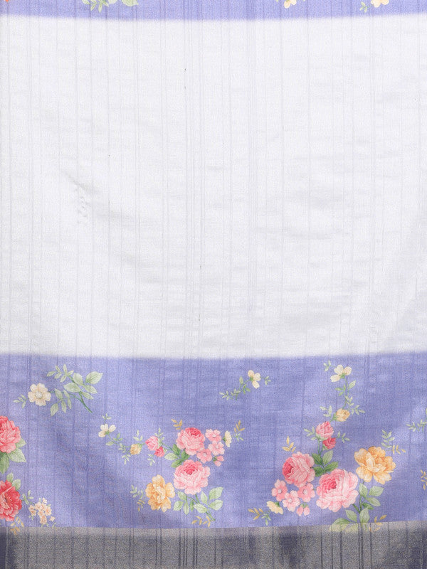 Lavender Tusser Silk Digital Print Floral Saree with Unstitched Blouse - Hiral Fashion - Distacart