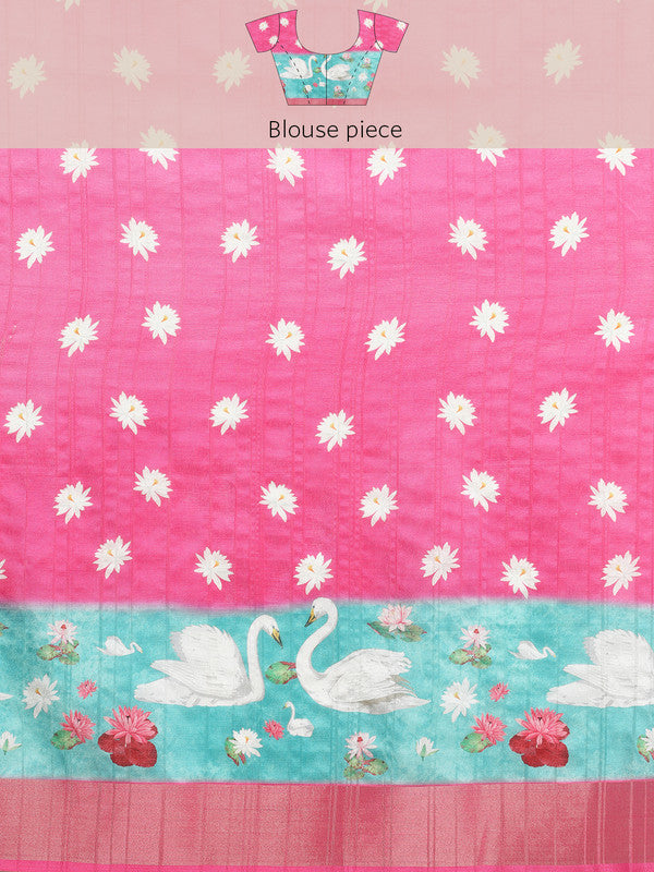 Pink Tusser Silk Digital Print Animal Print Saree with Unstitched Blouse - Hiral Fashion - Distacart