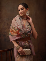 Thumbnail for Beige Cotton Blend Digital Print Floral Saree with Unstitched Blouse - Hiral Fashion - Distacart