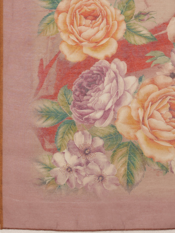 Beige Cotton Blend Digital Print Floral Saree with Unstitched Blouse - Hiral Fashion - Distacart