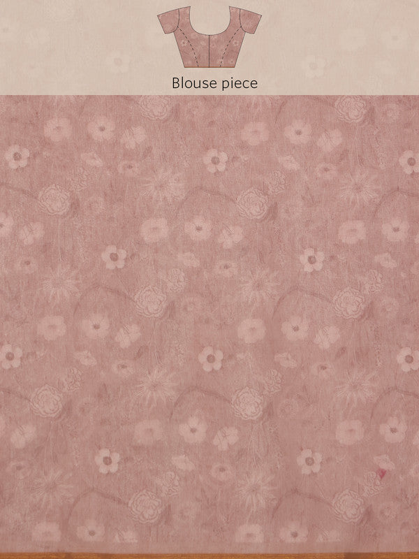 Beige Cotton Blend Digital Print Floral Saree with Unstitched Blouse - Hiral Fashion - Distacart