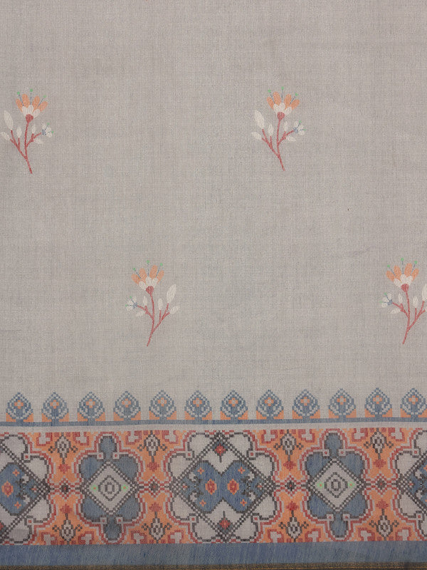 Gray Cotton Blend Digital Print Floral Saree with Unstitched Blouse - Hiral Fashion - Distacart
