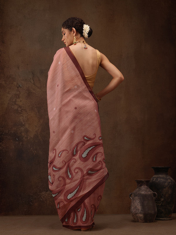 Peach Cotton Blend Digital Print Floral Saree with Unstitched Blouse - Hiral Fashion - Distacart