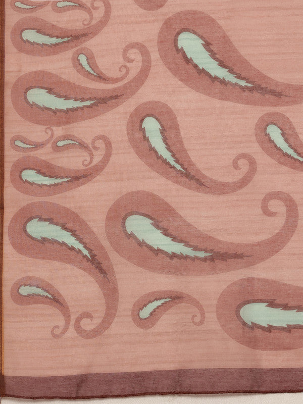 Peach Cotton Blend Digital Print Floral Saree with Unstitched Blouse - Hiral Fashion - Distacart