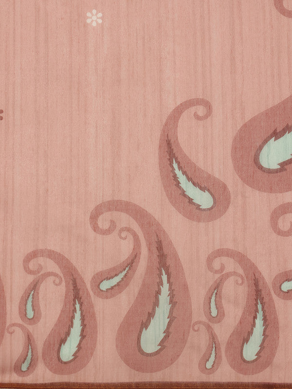 Peach Cotton Blend Digital Print Floral Saree with Unstitched Blouse - Hiral Fashion - Distacart