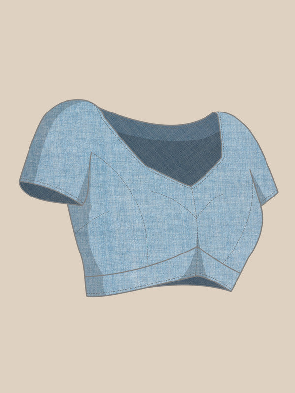 Sky Blue Cotton Blend Digital Print Floral Saree with Unstitched Blouse - Hiral Fashion - Distacart