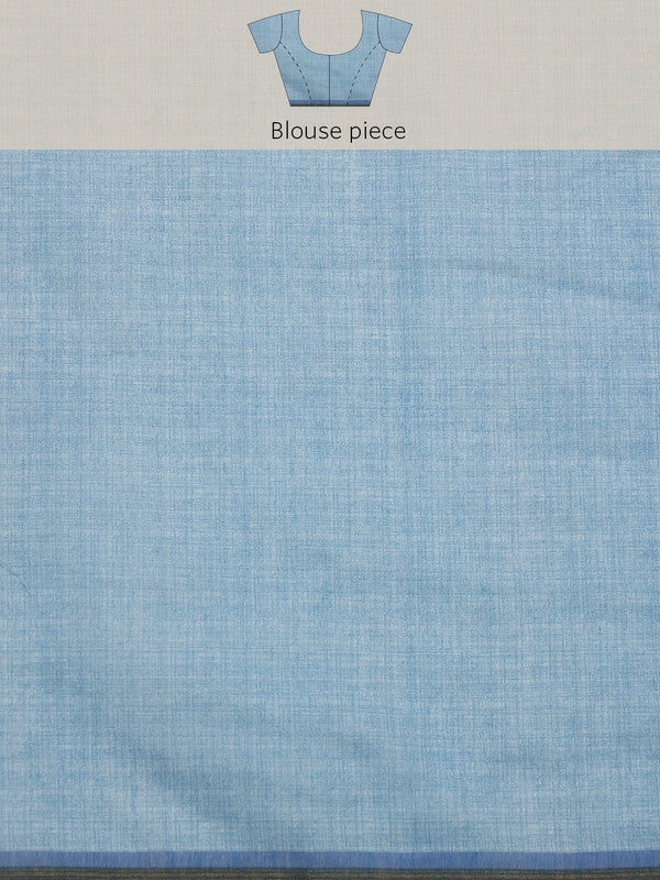 Sky Blue Cotton Blend Digital Print Floral Saree with Unstitched Blouse - Hiral Fashion - Distacart