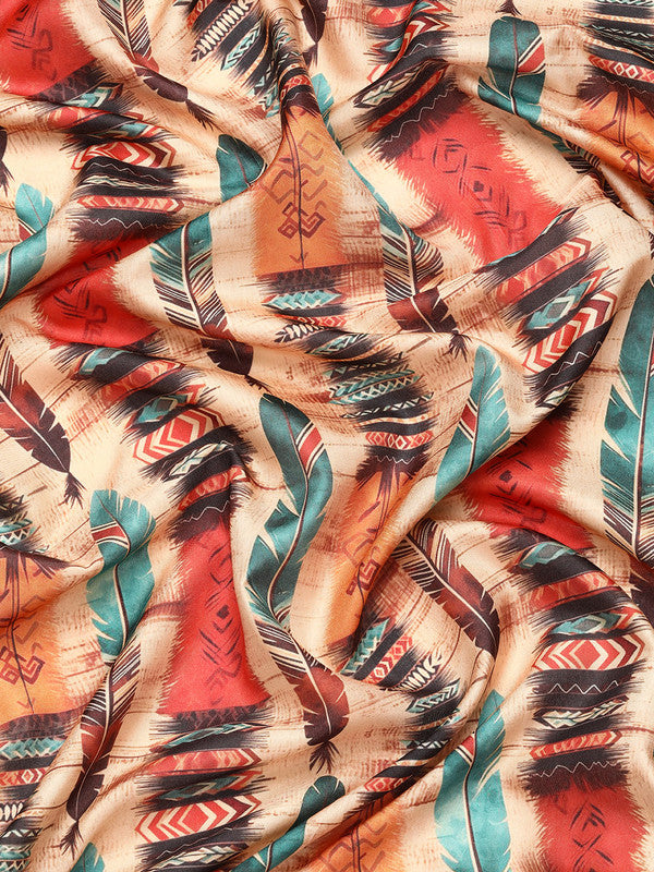 Beige Kanchipuram Silk Digital Print Abstract Saree with Unstitched Blouse - Hiral Fashion - Distacart