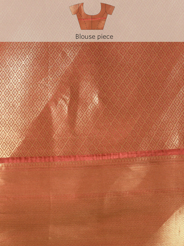 Beige Kanchipuram Silk Digital Print Abstract Saree with Unstitched Blouse - Hiral Fashion - Distacart