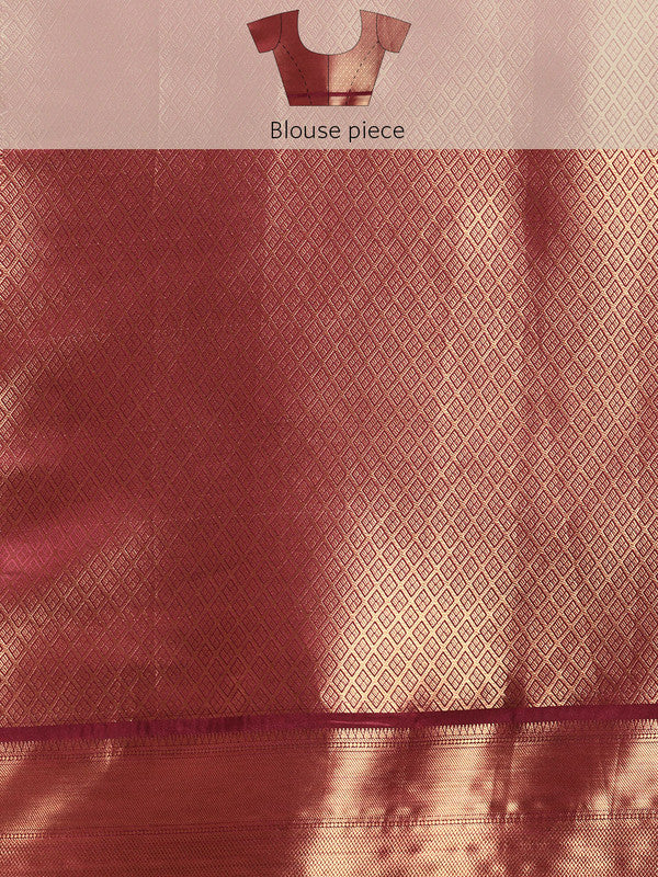 Off White Kanchipuram Silk Digital Print Paisely Saree with Unstitched Blouse - Hiral Fashion - Distacart