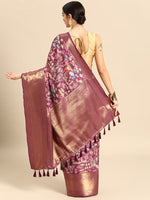 Thumbnail for Purple Kanchipuram Silk Digital Print Floral Saree with Unstitched Blouse - Hiral Fashion - Distacart