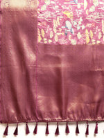 Thumbnail for Purple Kanchipuram Silk Digital Print Floral Saree with Unstitched Blouse - Hiral Fashion - Distacart